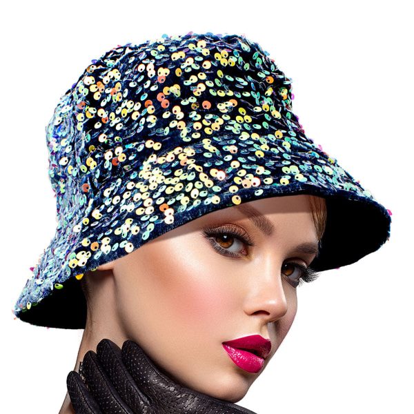 Blue Sequin Sparkle Bucket Hat For Discount