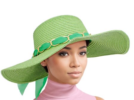 Straw Hat Classy Green Bow AKA Chapeau for Women For Sale