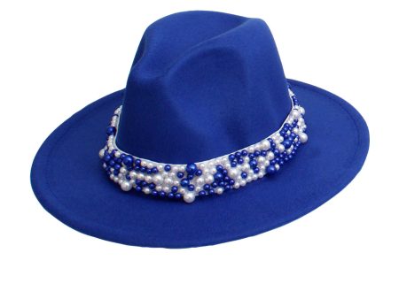 ZPB Sorority Blue Fedora Pearl Band Hat for Women on Sale