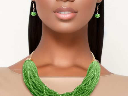 34 Strand Green Bead Necklace For Sale