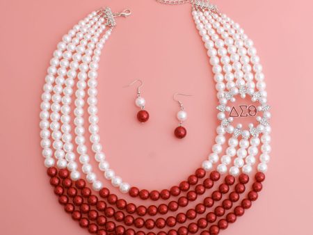 Mix Red White Pearl Delta Soror Necklace Set Online