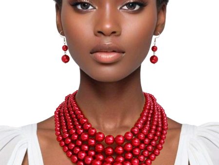 Pearl Necklace 5 Layer Polished Pearl Set Women Online Sale