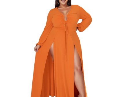 1XL Bright Orange Sexy Slit Dress Online Hot Sale