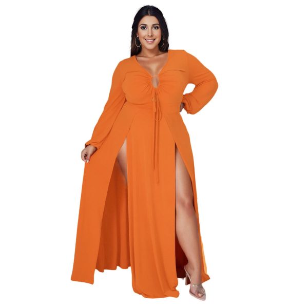 1XL Bright Orange Sexy Slit Dress Online Hot Sale