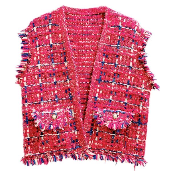 Silver Threaded Vest Luxe Plaid Tweed Pink Vest Online now