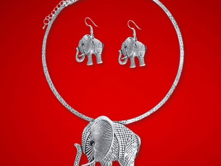 Burnished Silver Hammered Elephant Set on Sale