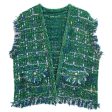 Silver Threaded Luxe High Quality Tweed Green Vest Online Hot Sale