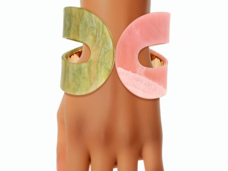 AKA Marbled Pink Green Hinge Cuff Bracelet Fashion