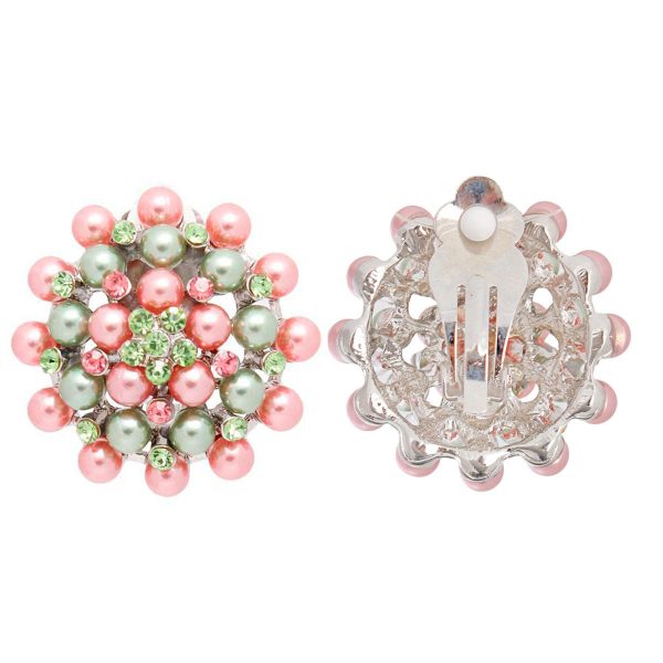 AKA Clip On Pink Green Small Pearl Earrings Supply