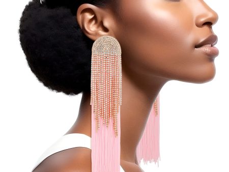 Tassel Pink Long Fringe Glam Earrings for Women Fashion