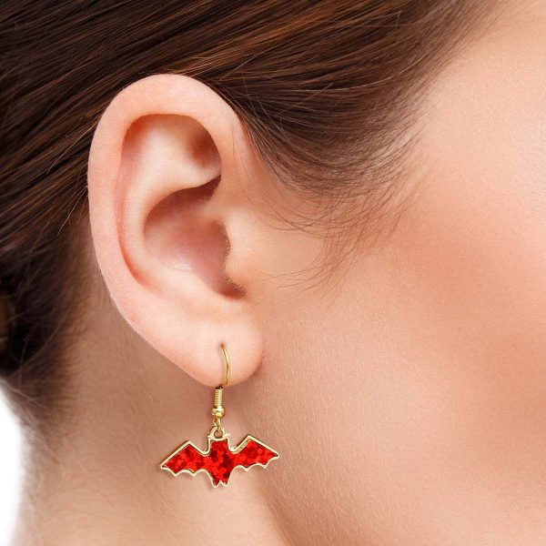 Red Glitter Bat Earrings on Sale