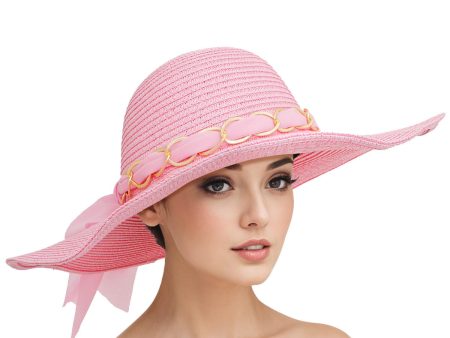 Straw Hat Classy Pink Bow AKA Chapeau for Women For Cheap