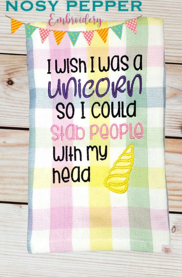 I wish I was a unicorn applique machine embroidery design (4 sizes included) DIGITAL DOWNLOAD For Discount