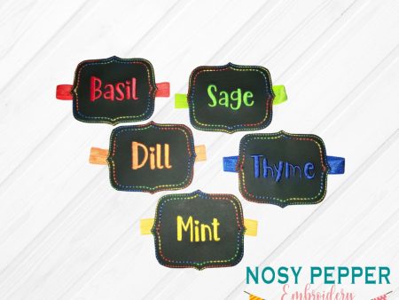 Herb planter bands set of 5 designs (3 sizes included) machine embroidery design DIGITAL DOWNLOAD Sale