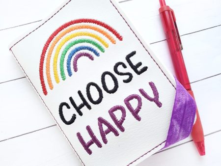 Choose happy sketchy rainbow notebook cover (2 sizes available) machine embroidery design DIGITAL DOWNLOAD Supply