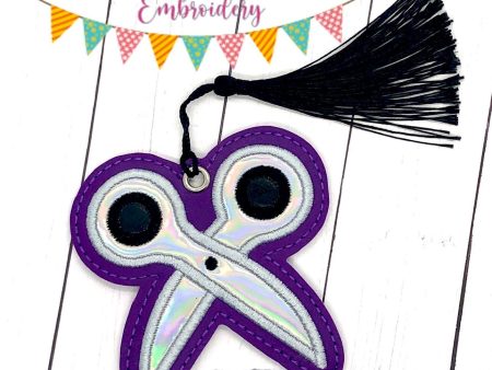 Scissors applique bookmark bag tag ornament machine embroidery design DIGITAL DOWNLOAD Cheap